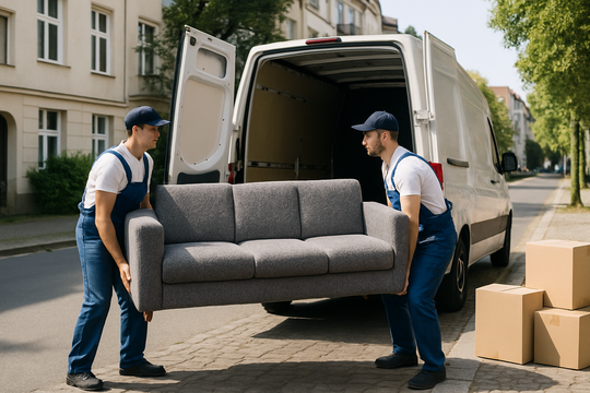 Beiladung Berlin – Sofa wird in einen halb beladenen Sprinter geladen